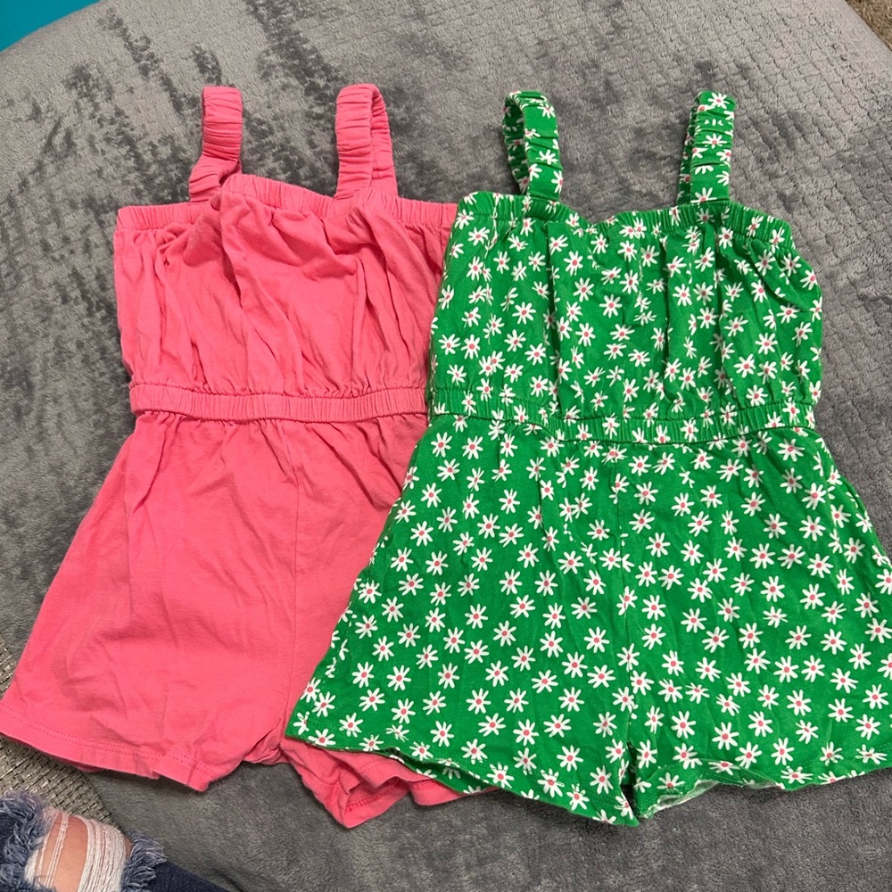 Kids Pink and Green Floral Romper Set
